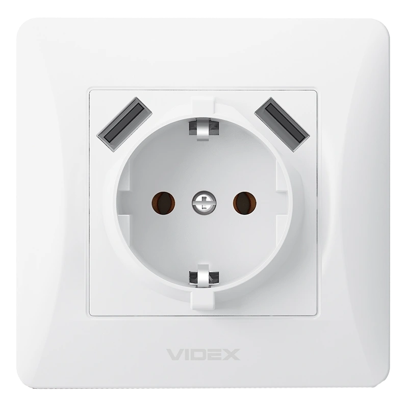 Розетка біла 1 пост з заземленням 2USB · VIDEX BINERA (VF-BNSK1GU2-W) (20/120)