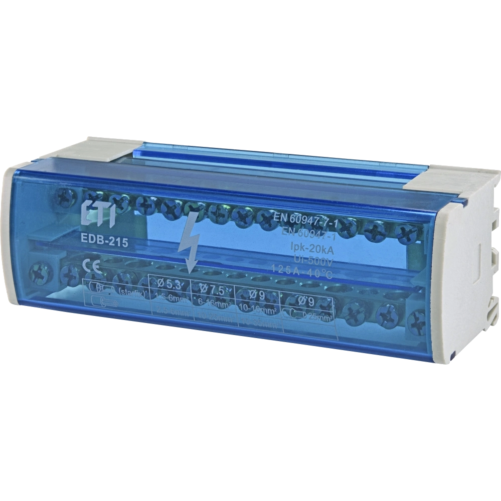 Блок розподільчий 2p, L+PE/N, 125A (15 виходів) · ЕТІ EDB-215