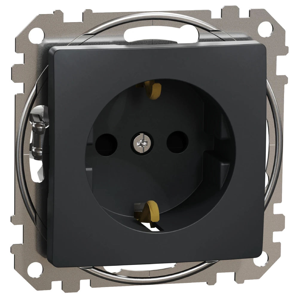 Розетка з заземленням та зі шторками Чорний Sedna Design · Schneider Electric Sedna Design & Elements SDD114022