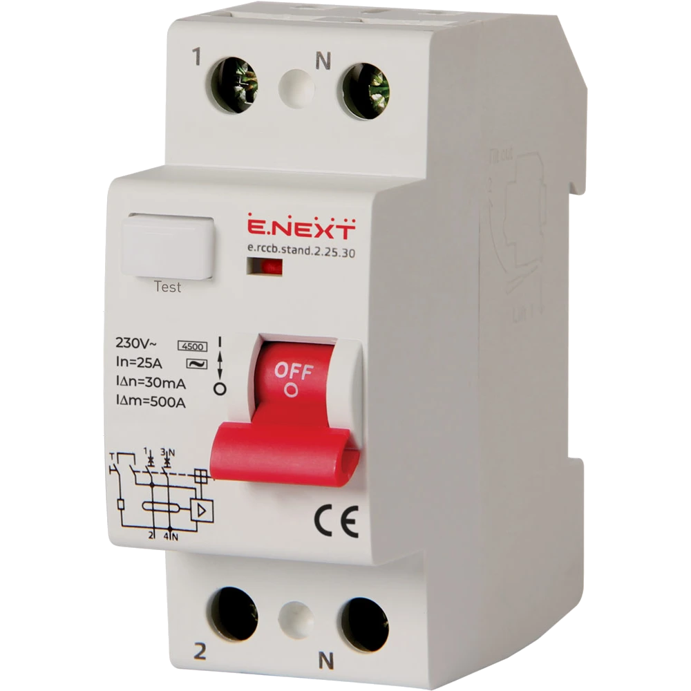 Вимикач диференційного струму · Enext e.rccb.stand.2.25.30 2р, 25А, 30mA