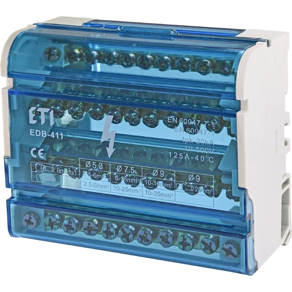 Блок розподільчий (4p, 3L+PE/N) 125A 11 виходів · ЕТІ EDB-411