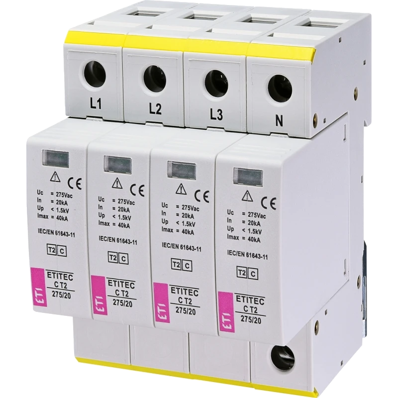 Обмежувач перенапруги · ETI TEC C T2 275/20 (4+0) 4p