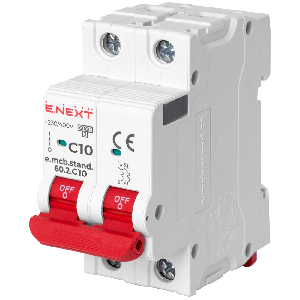 Модульний автоматичний вимикач · Enext e.mcb.stand.60.2.C10, 2р, 10А, C, 6кА
