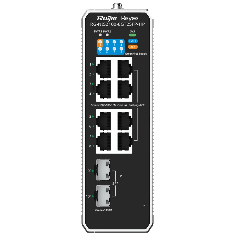Комутатор 10 портів керований · Ruijie Reyee RG-NIS2100-8GT2SFP-HP PoE++