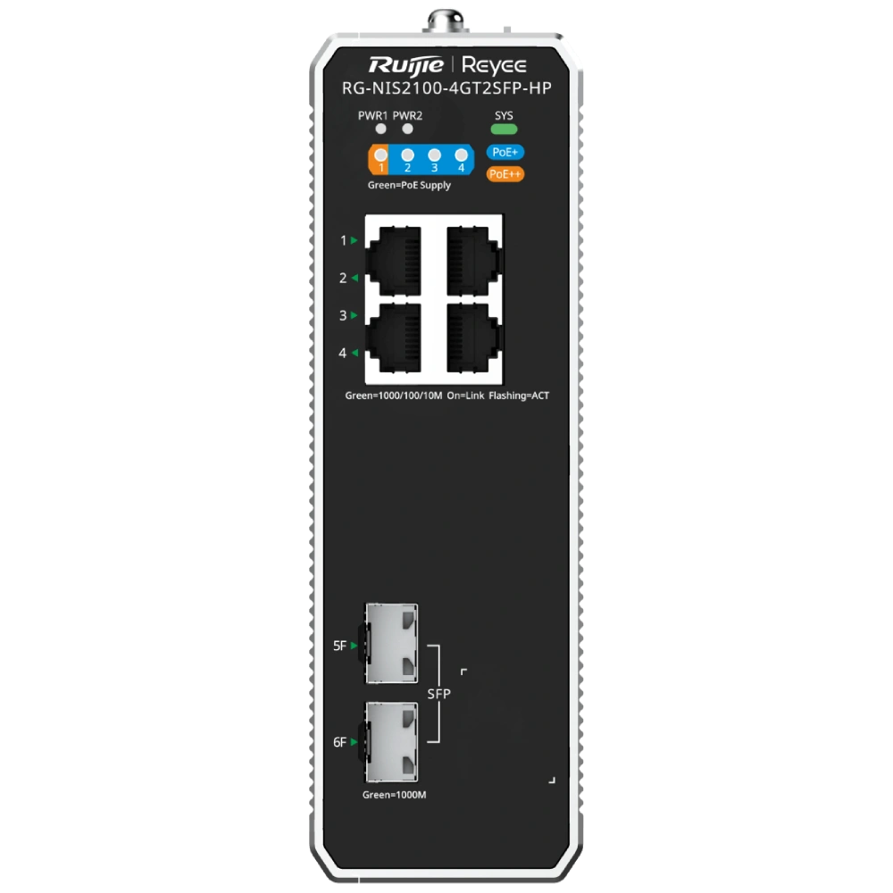 Комутатор 6 портів керований · Ruijie Reyee RG-NIS2100-4GT2SFP-HP PoE++