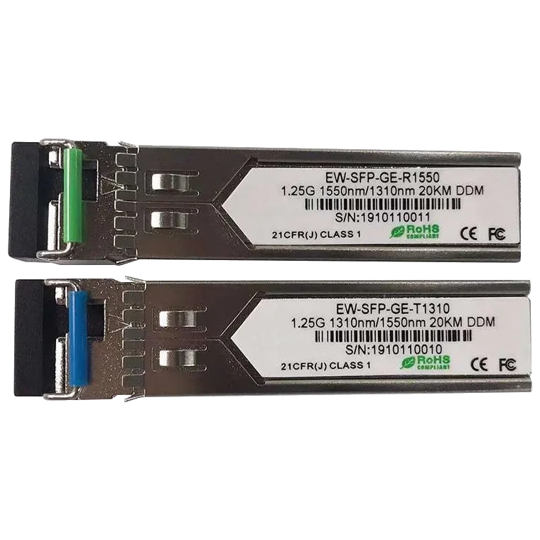 Модуль SFP (комплект 2шт) · Ewind EW-SFP-GE-T1310 / EW-SFP-GE-R1550 1.25G, Single-mode single Fiber, 20km, LC connector, Tx1310/Rx1550nm : 1310nm is transmitter，1550nm is receiver