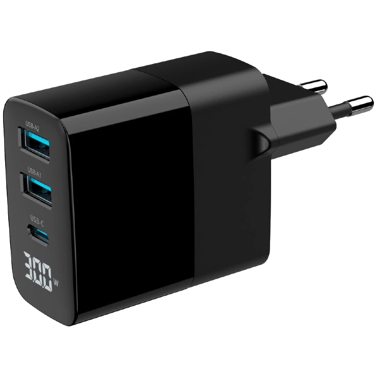 Мережевий зарядний пристрій · Gembird TA-UC-PDQC30LCD-BK-02 2хUSB-A (QC3.0 18W) + 1хType-C (PD20W)
