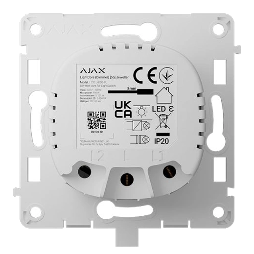 Бездротовий розумний сенсорний димерний вимикач світла · Ajax LightCore (Dimmer) [55] (8EU) ASP white