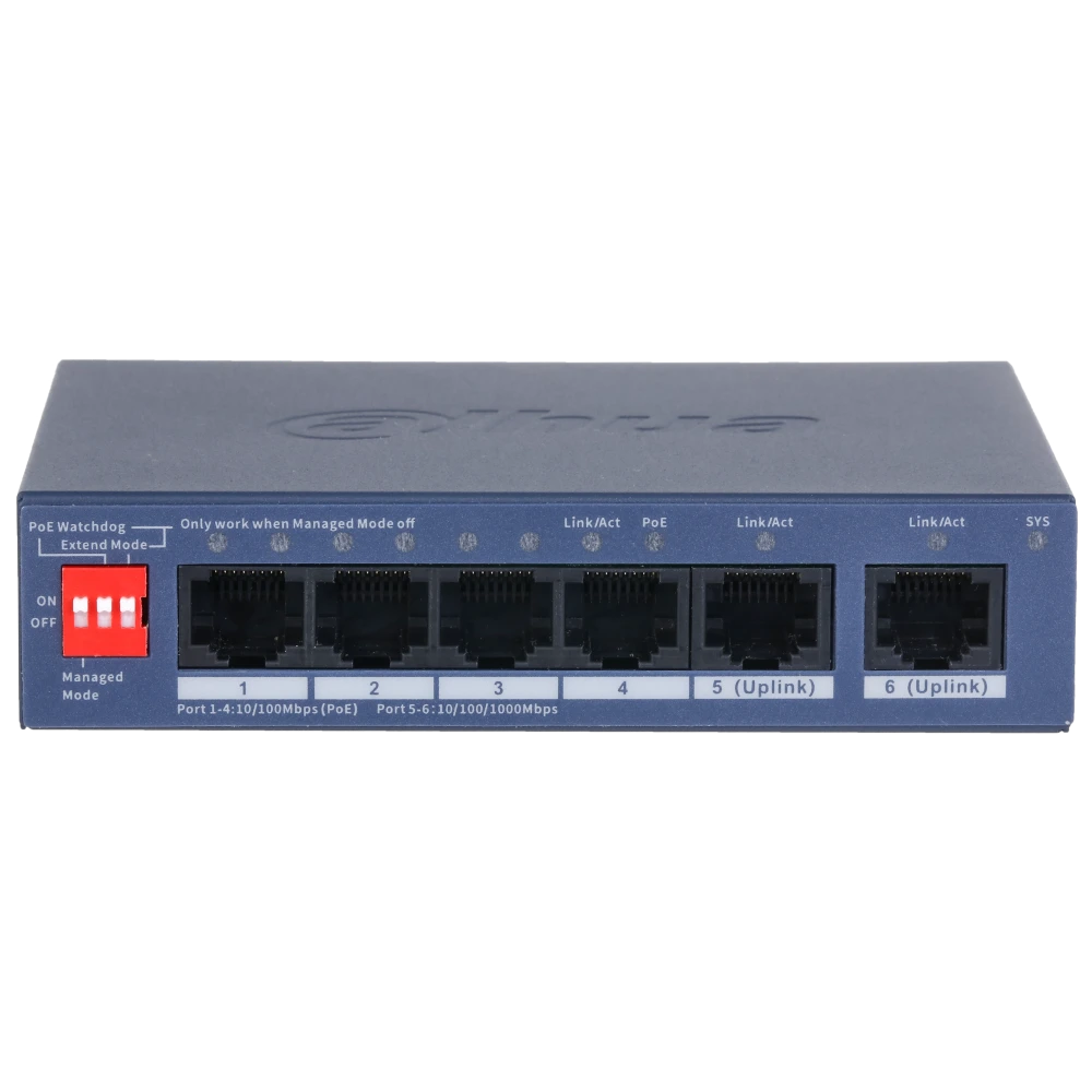 Комутатор 6 портів керований · Dahua DH-CS4006-4ET2GT-36 PoE