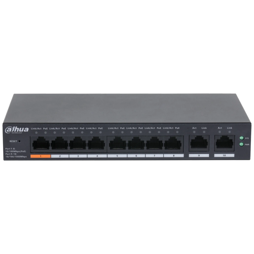 Комутатор 10 портів керований · Dahua DH-CS4010-8ET-60 PoE