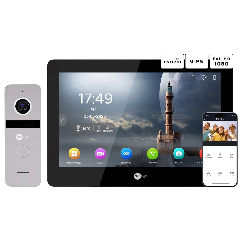 Комплект відеодомофону · Neolight MEZZO Hybrid Black + SOLO FHD Silver