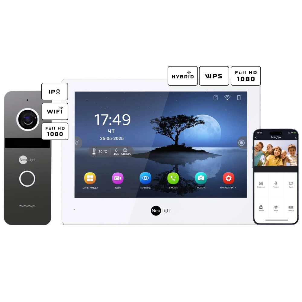 Комплект відеодомофону · Neolight ALPHA Hybrid + SOLO IPW Graphite з кутком, PoE адаптер для панелі виклику