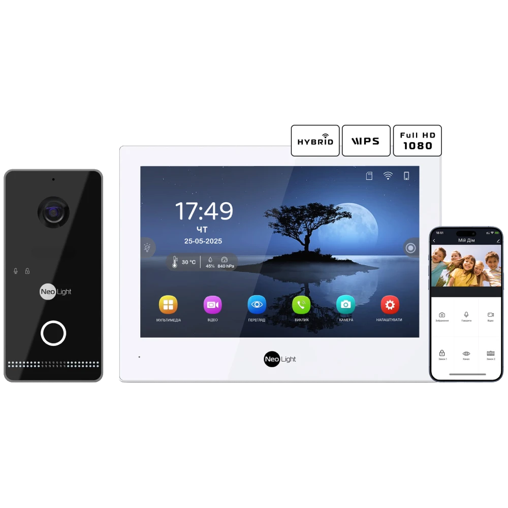Комплект відеодомофону · Neolight ALPHA Hybrid + OPTIMA IPW Black