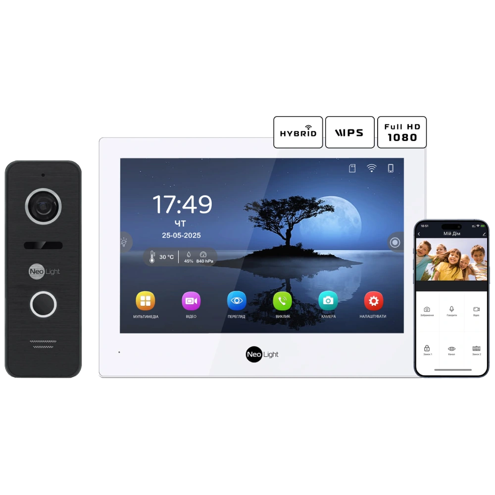 Комплект відеодомофону · Neolight ALPHA Hybrid + PRIME FHD Black