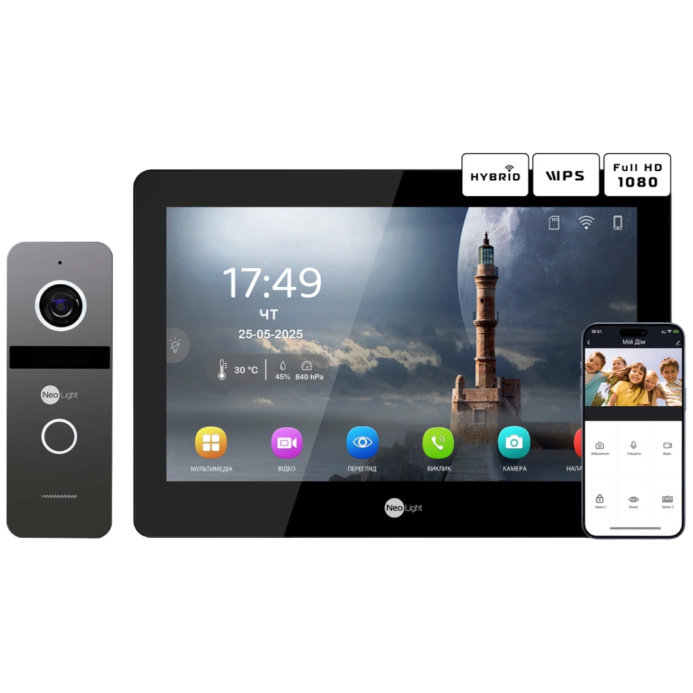 Комплект відеодомофону · Neolight MEZZO Hybrid Black + SOLO FHD Graphite