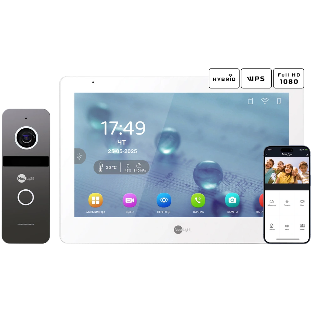 Комплект відеодомофону · Neolight MEZZO Hybrid + SOLO FHD Graphite