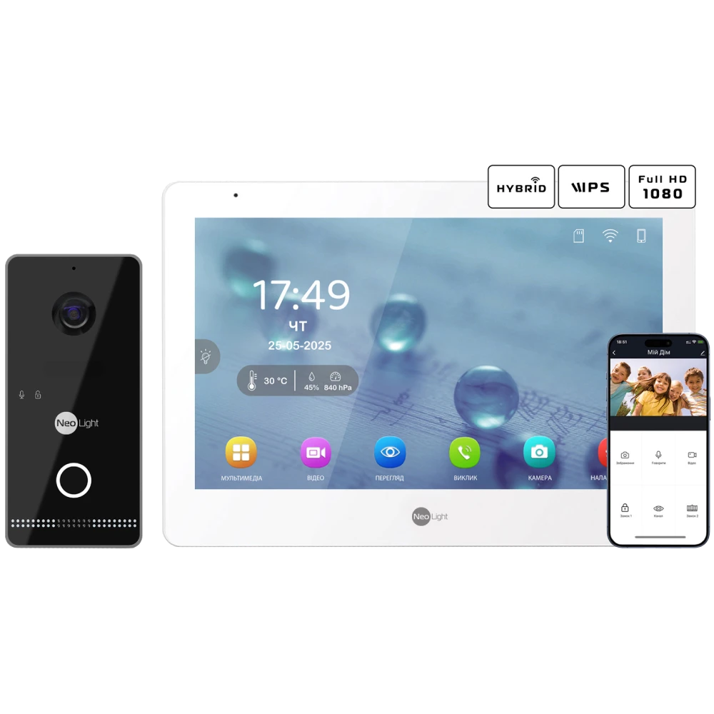 Комплект відеодомофону · Neolight MEZZO Hybrid + OPTIMA IPW Black
