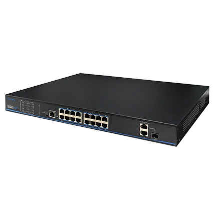 16 портів 10/100 Мбіт/с PoE+ 2 порти Gigabit RJ-45 (1 порт комбінований SFP) · UTP3218TS-PSB