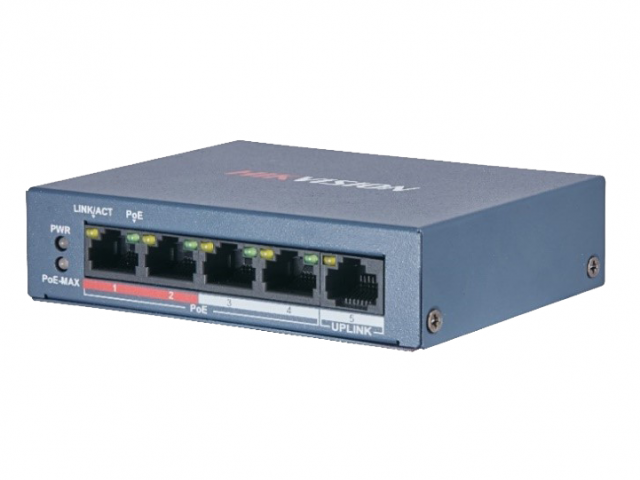Комутатор 4 порти некерований · Hikvision DS-3E0105P-E/M(B) POE