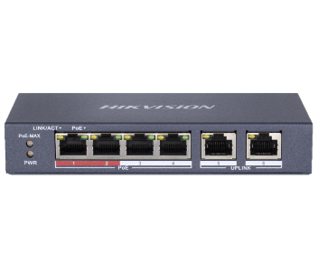 Комутатор 4 порти некерований · Hikvision DS-3E0106P-E/M POE