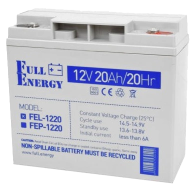 Свинцево-кислотна акумуляторна батарея · Full Energy FEL-1220 20А•г 12В гелева