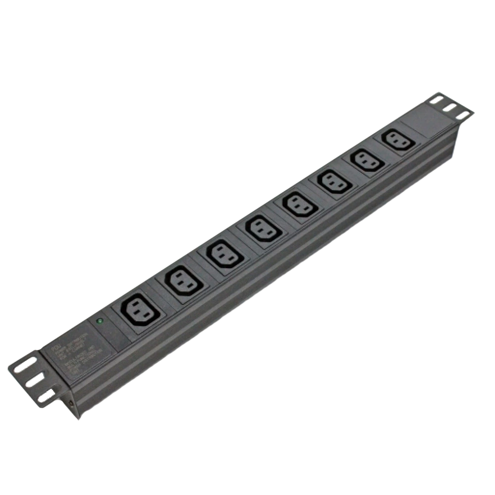 Блок 19" на 8 роз. С13, 10А, з індикат., без шнура, чорний, 1U, Kingda · Kingda KD-IEC1008WKPB19A-C14