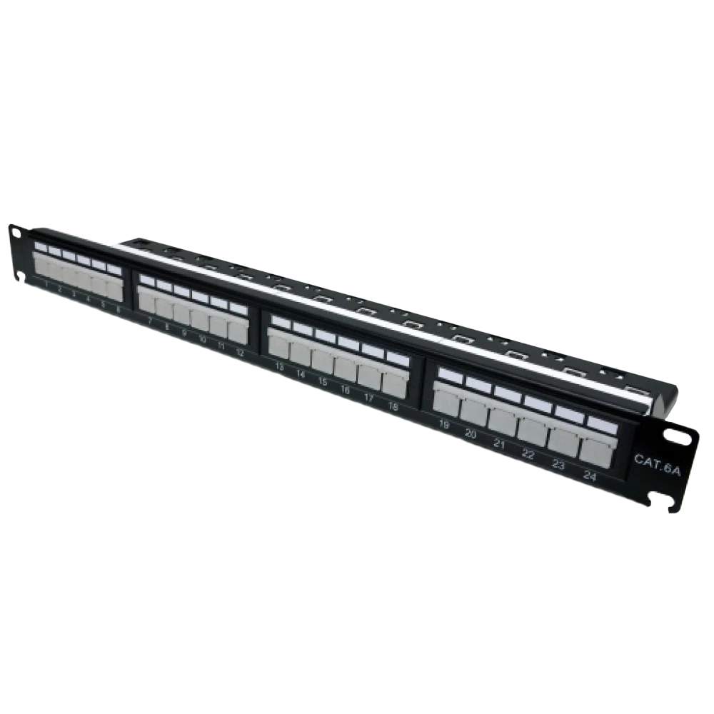 Патч-панель 19" 24xRJ-45 UTP, кат. 6a, із заднім організатором з пластиковими шторками, LW · L&W ELECTRONICAL LW-PP74