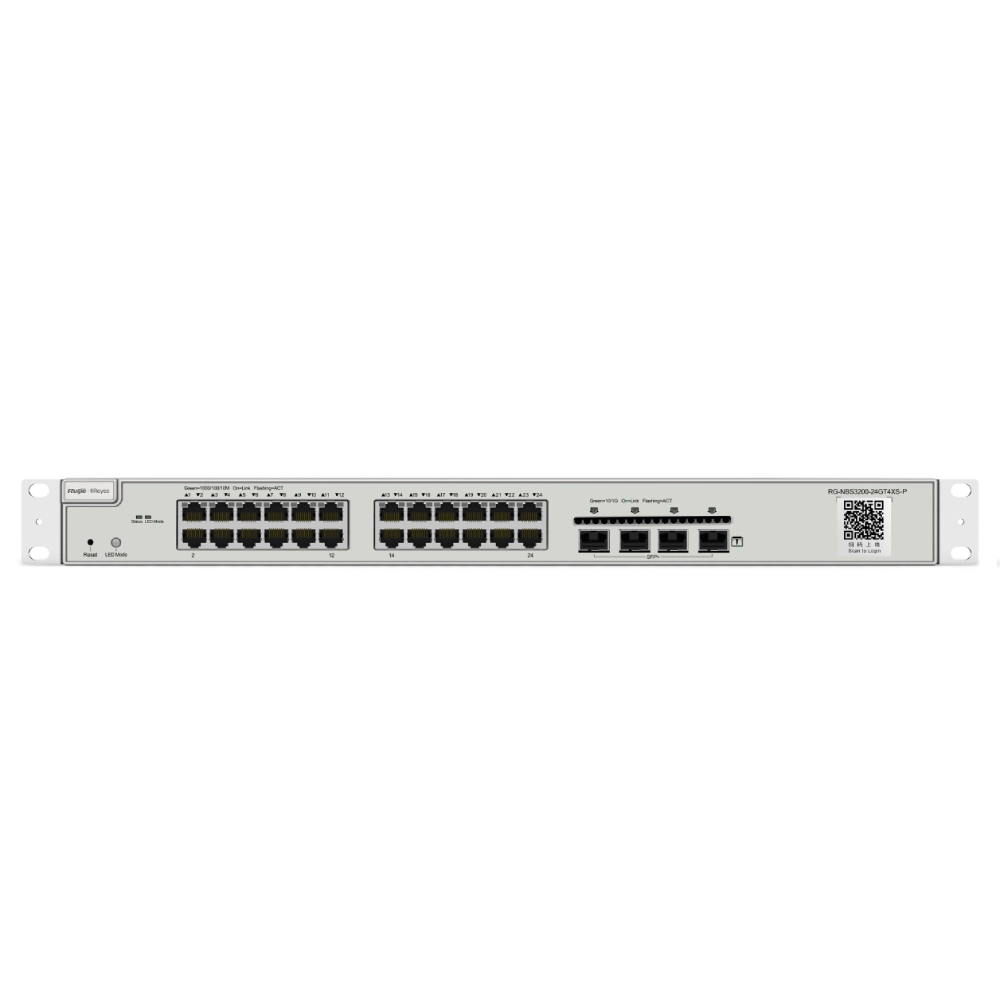 Комутатор 24 порти керований · Ruijie RG-NBS3200-24GT4XS-P L2+ 10G POE
