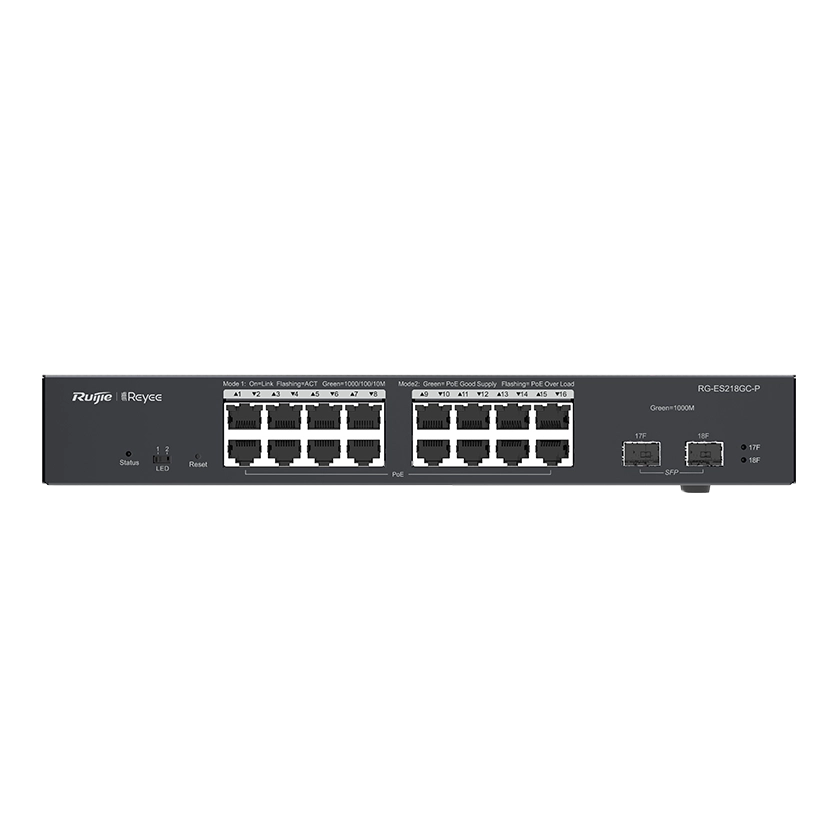 18-портовий гігабітний інтелектуальний POE комутатор · Ruijie RG-ES218GC-P
